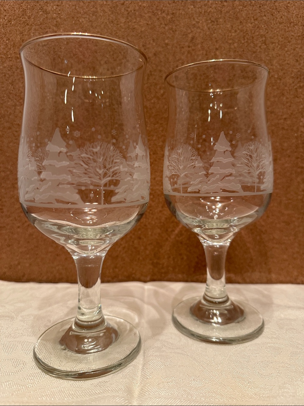 Libbey Etched Winter Pine Vintage Wine Glasses - Set of 2